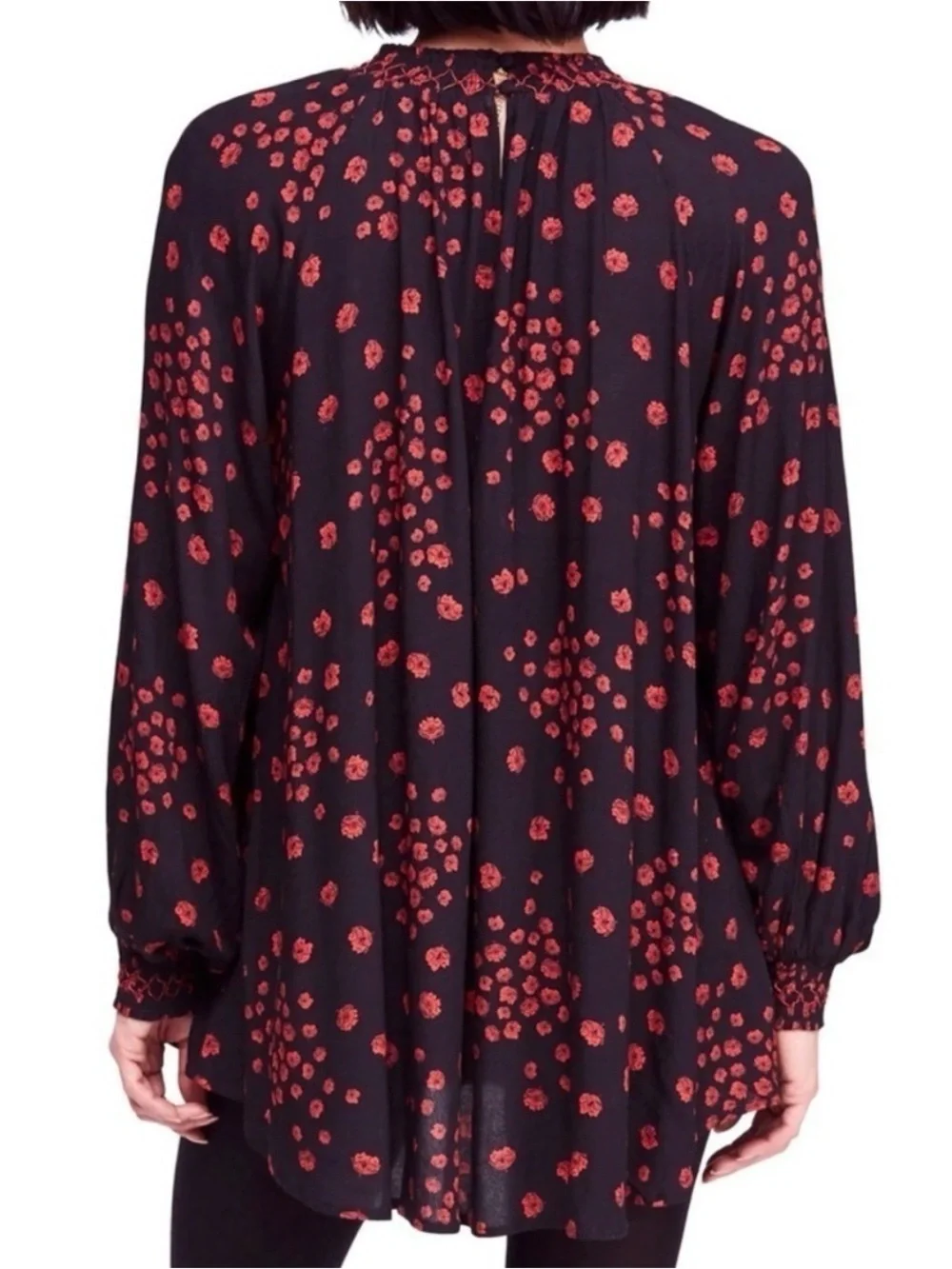 Free People “Flowers In Her Hair” Black Red Tunic Mini Dress Boho - Size XS